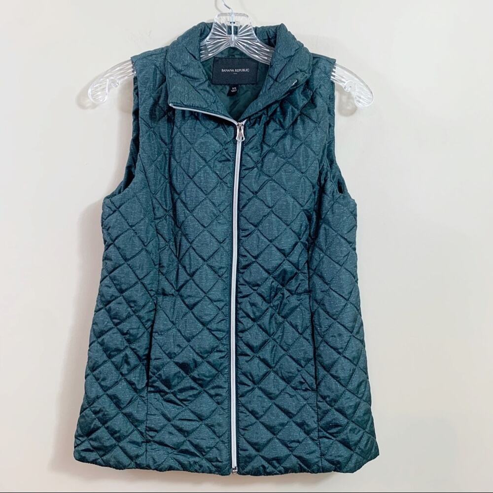 Banana Republic Factory Quilted Printed Slim Galactic Green Heather Vest